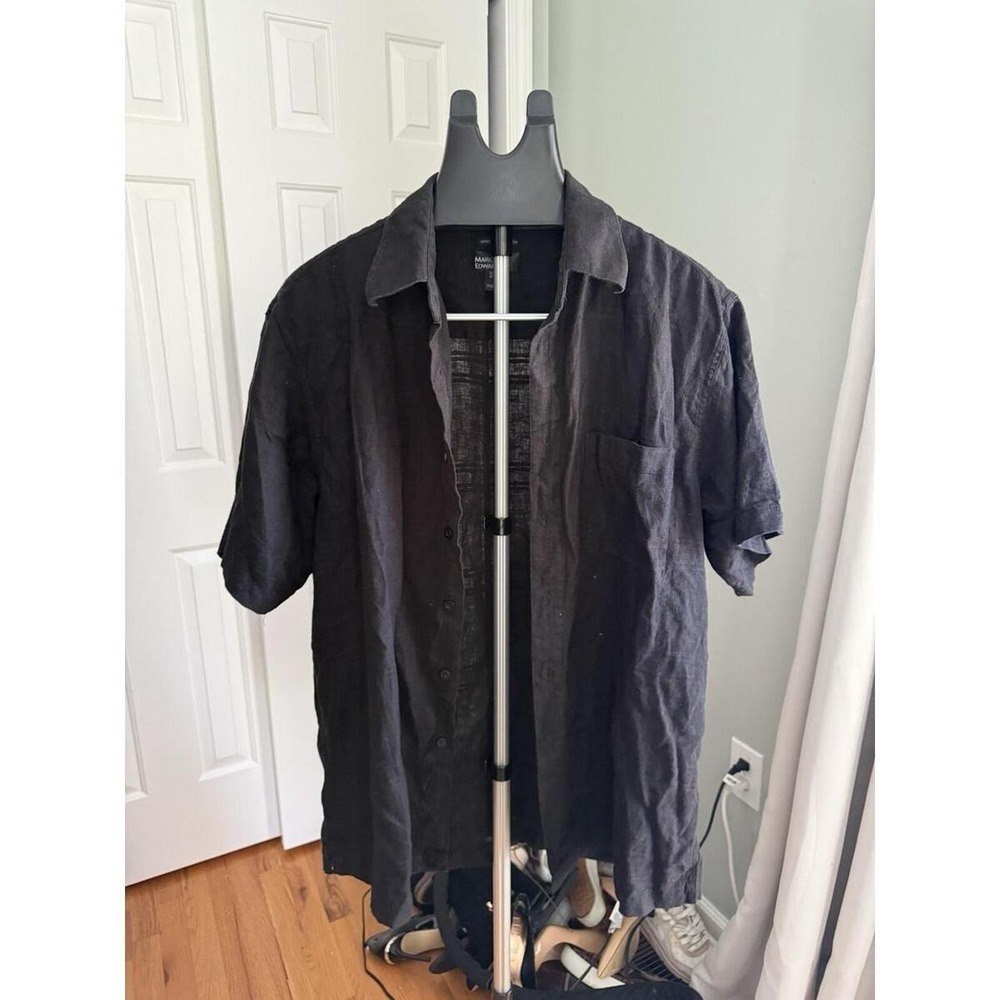Marc Edwards XL Black Linen Blend Camp Shirt Mens Short Sleeve Resort Casual
